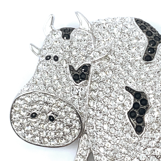 JB120 (5) Cow Pin Brooch With Sparkling Czech Crystals | Rhodium Plated