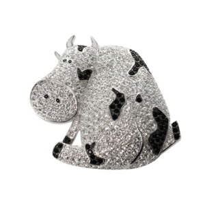 Cow Pin Brooch With Sparkling Czech Crystals | Rhodium Plated