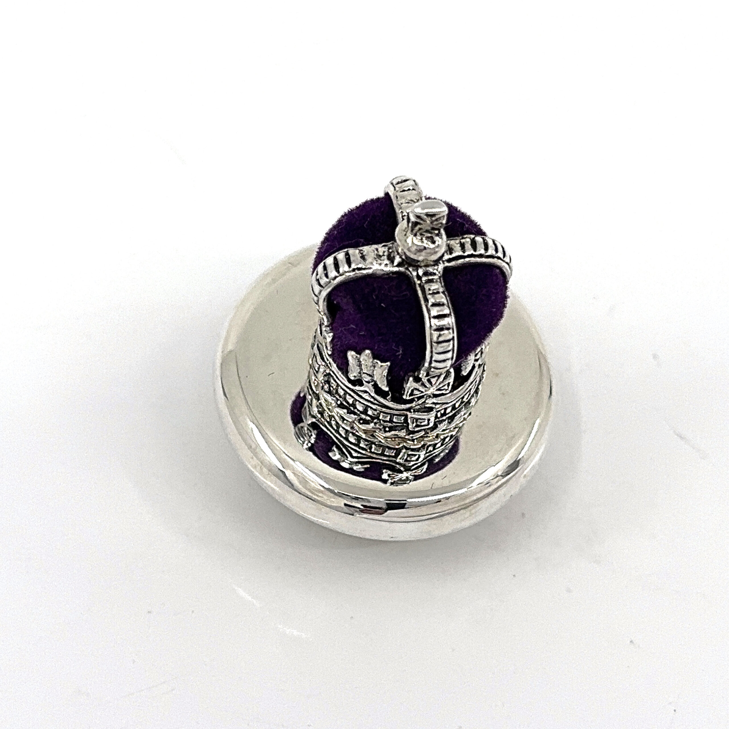 GT2293 (10) Crown Tooth Fairy Box With Velvet Cushion Detail Finished In 925 English Hallmarked Sterling Silver