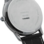 Diamond Effect Watch With Black Leather Strap And Sapphire Set Winder Finished In 925 English Hallmarked Sterling Silver