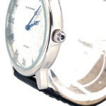 Diamond Effect Watch With Black Leather Strap And Sapphire Set Winder Finished In 925 English Hallmarked Sterling Silver
