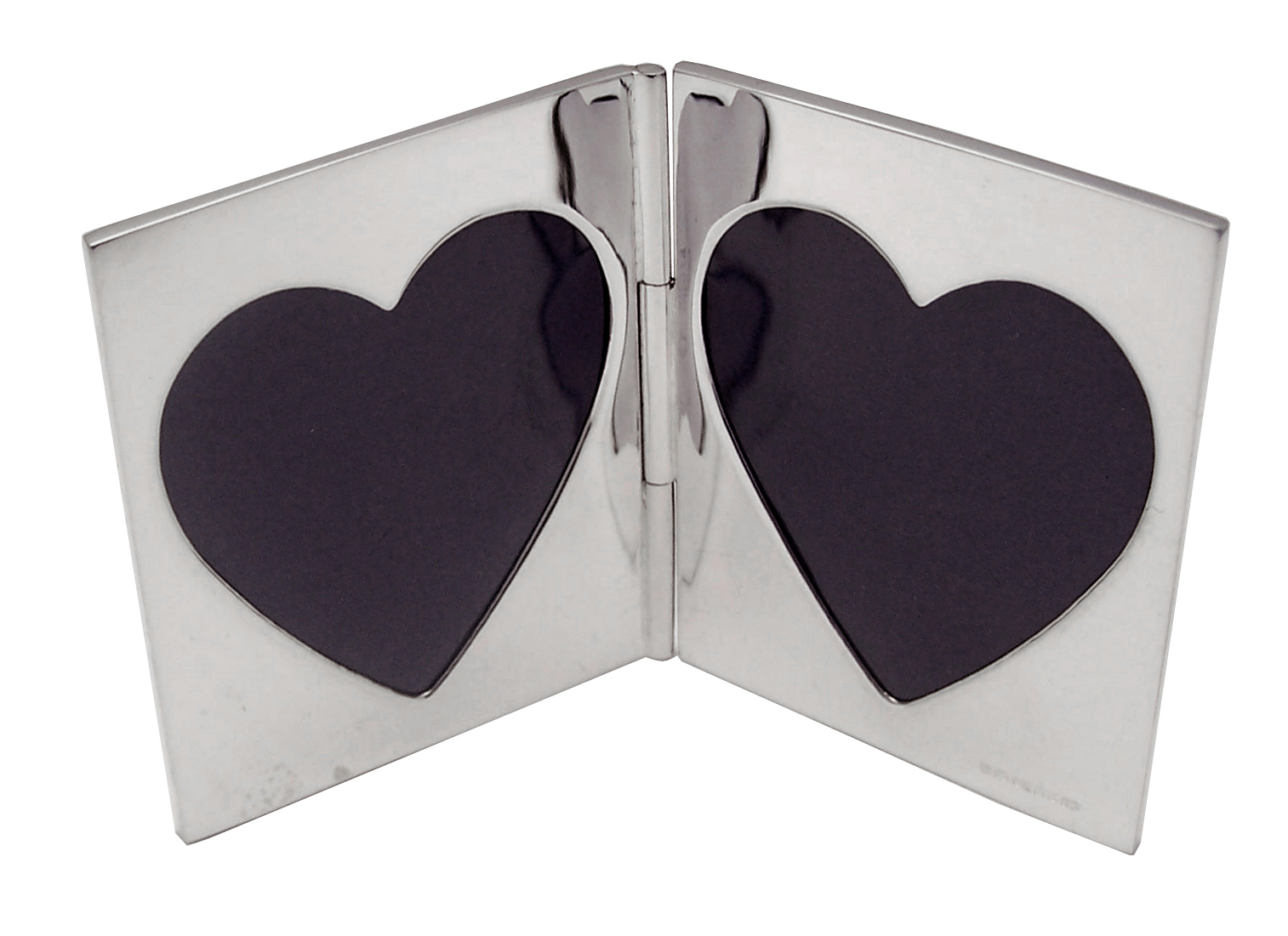 GT355 Double Heart Folding Travel Photo Frame Finished In 925 English Hallmarked Sterling Silver