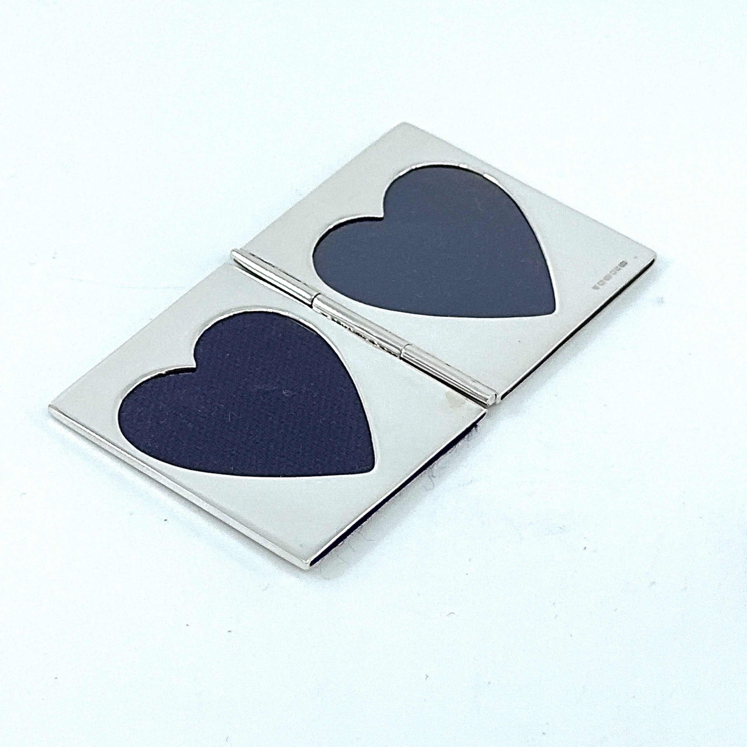 GT355 (5) Double Heart Folding Travel Photo Frame Finished In 925 English Hallmarked Sterling Silver