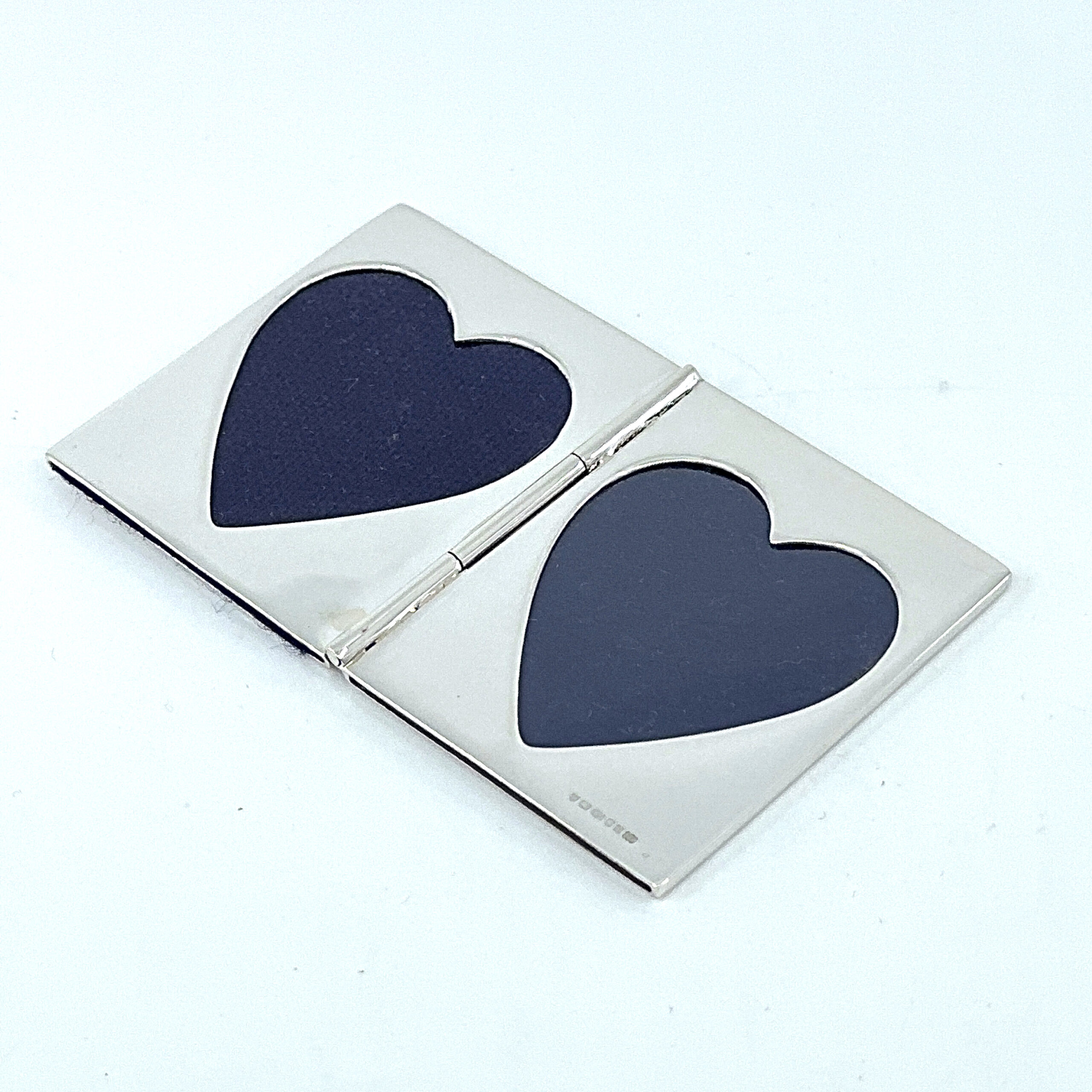 GT355 (9) Double Heart Folding Travel Photo Frame Finished In 925 English Hallmarked Sterling Silver
