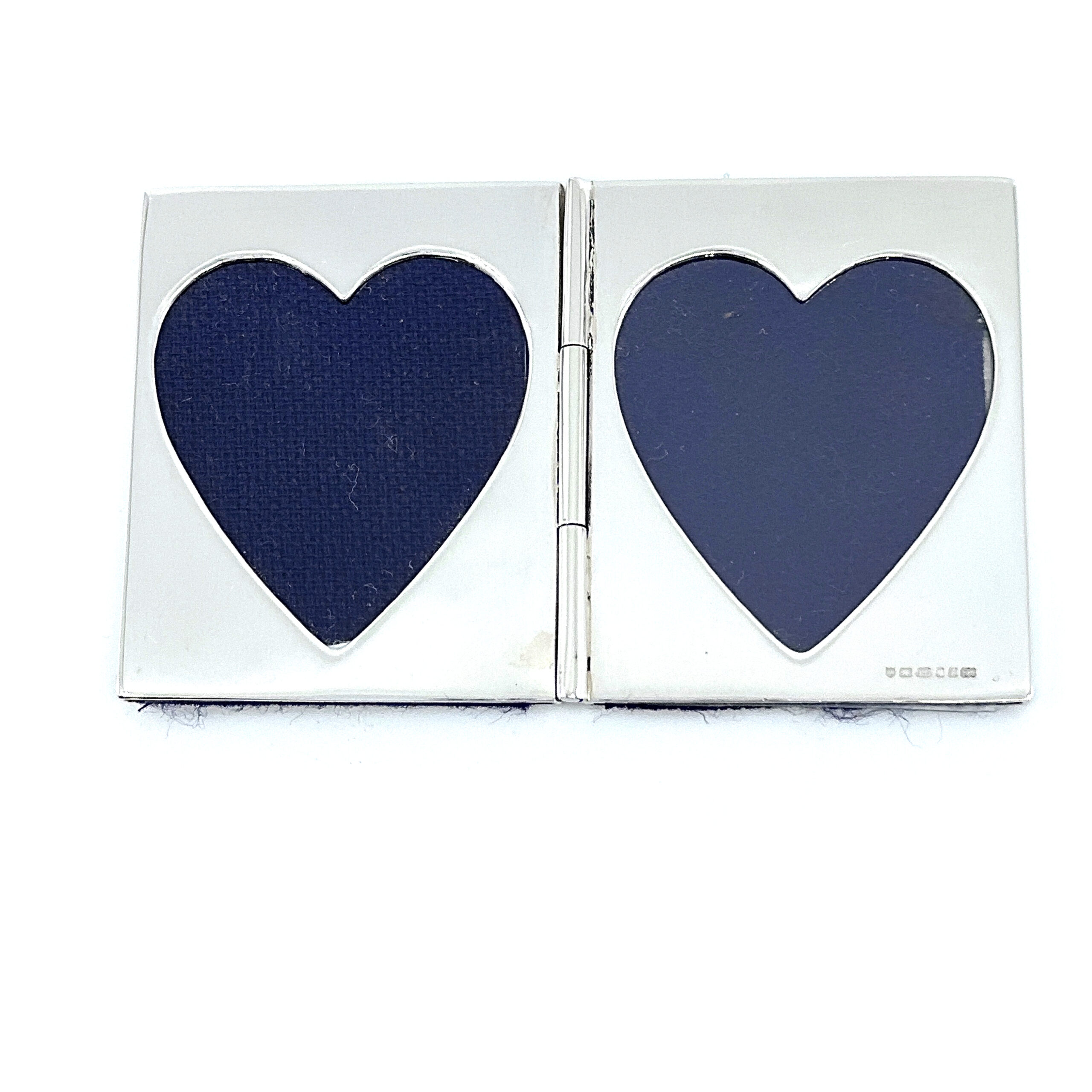 GT355 (6) Double Heart Folding Travel Photo Frame Finished In 925 English Hallmarked Sterling Silver