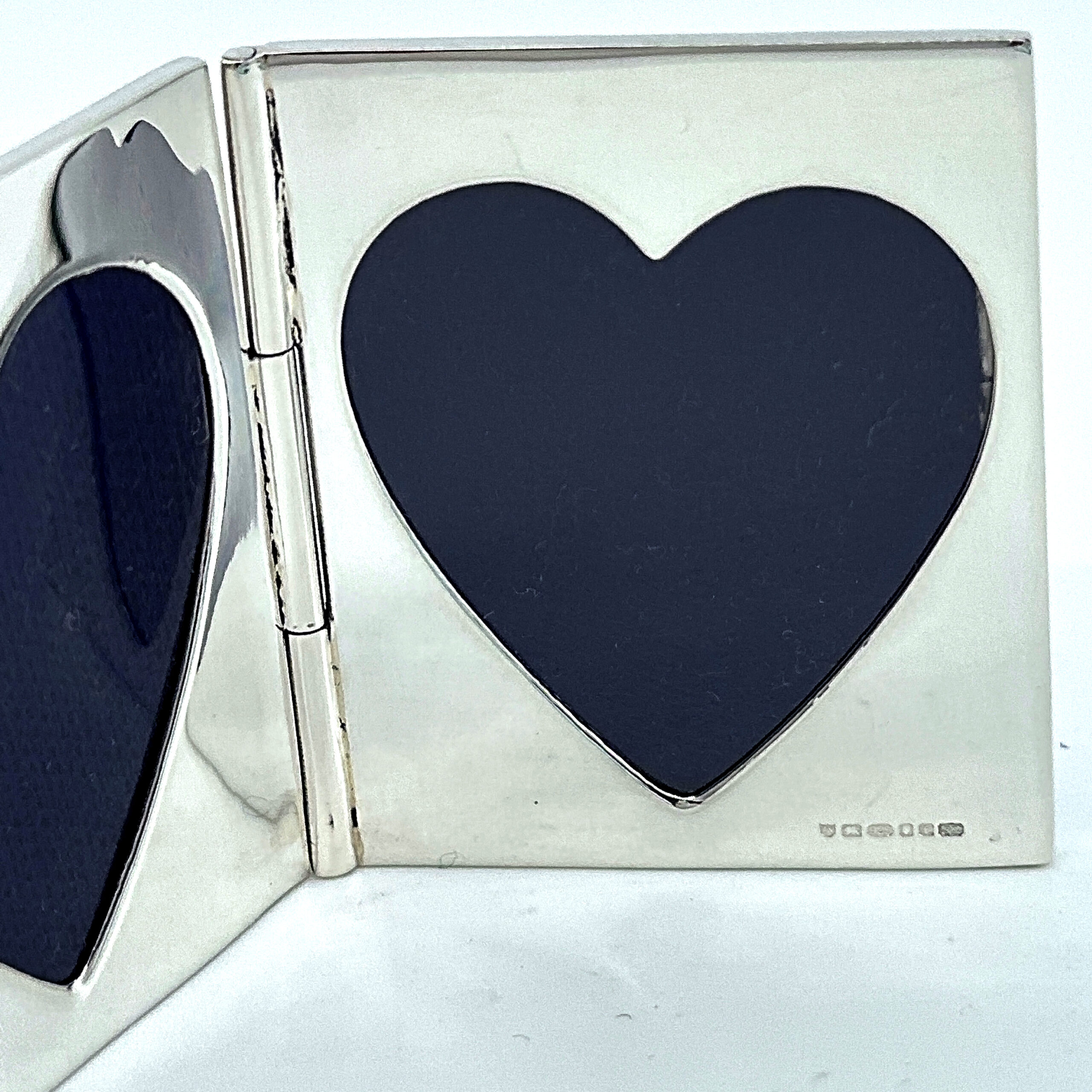 GT355 (3) Double Heart Folding Travel Photo Frame Finished In 925 English Hallmarked Sterling Silver