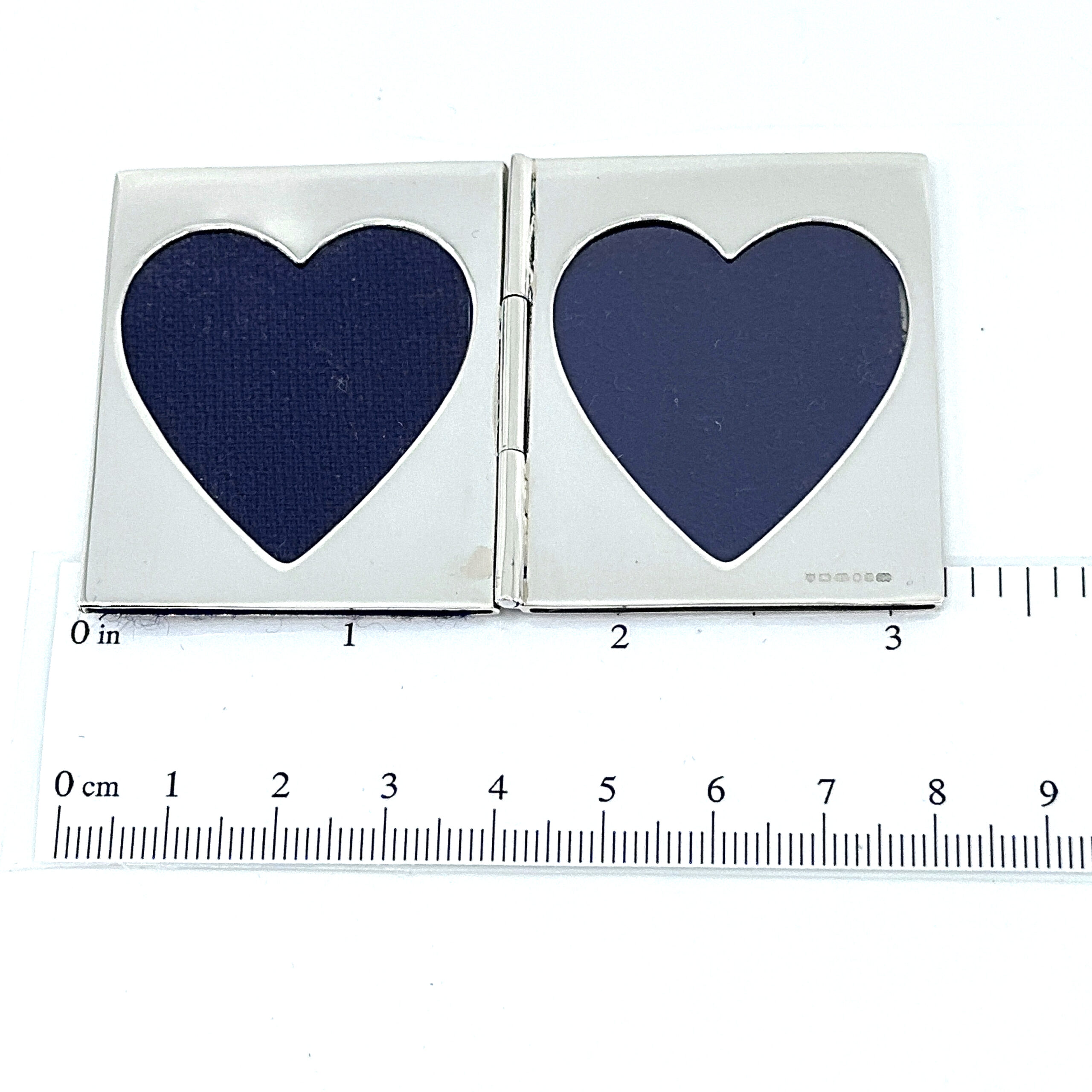 GT355 (2) Double Heart Folding Travel Photo Frame Finished In 925 English Hallmarked Sterling Silver