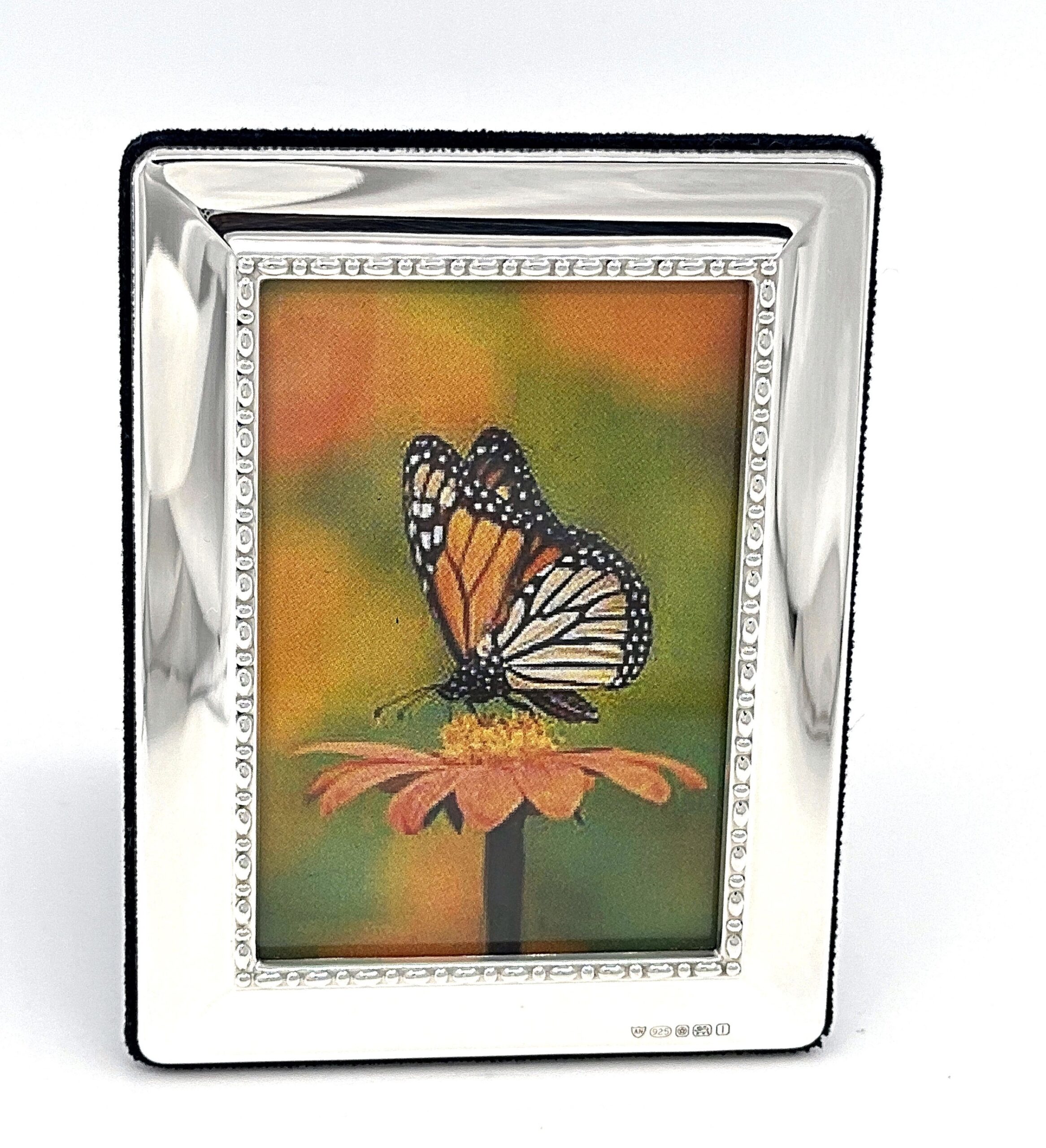 FR550 (2) Egg And Bead Photo Frame With Blue Velvet Back Finished In 925 English Hallmarked Sterling Silver