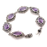 Victorian Style Bracelet Set With Amethyst and Marcasite Finished in 925 English Hallmarked Sterling Silver