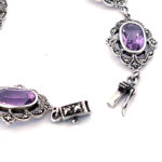 Victorian Style Bracelet Set With Amethyst and Marcasite Finished in 925 English Hallmarked Sterling Silver