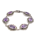 Victorian Style Bracelet Set With Amethyst and Marcasite Finished in 925 English Hallmarked Sterling Silver
