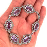Victorian Style Bracelet Set With Amethyst and Marcasite Finished in 925 English Hallmarked Sterling Silver
