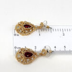 Drop Earrings Victorian Style Gold Plated Metal Alloy Set With Red And Clear Czech Crystals