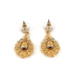 Drop Earrings Victorian Style Gold Plated Metal Alloy Set With Red And Clear Czech Crystals
