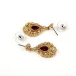 Drop Earrings Victorian Style Gold Plated Metal Alloy Set With Red And Clear Czech Crystals