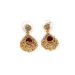Drop Earrings Victorian Style Gold Plated Metal Alloy Set With Red And Clear Czech Crystals