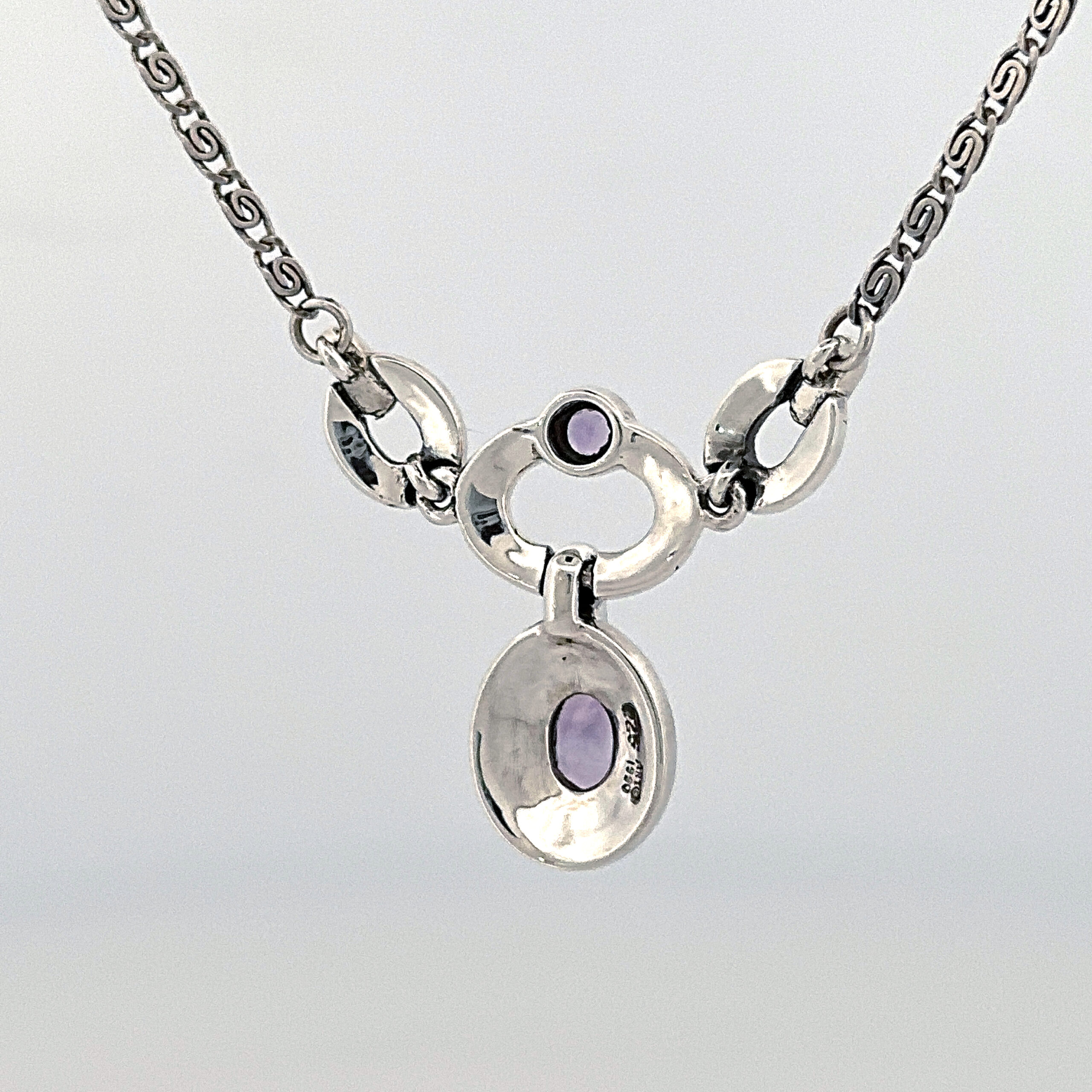 NK201 (6) Victorian Style Marcasite And Amethyst Necklace Finished In 925 English Hallmarked Sterling Silver