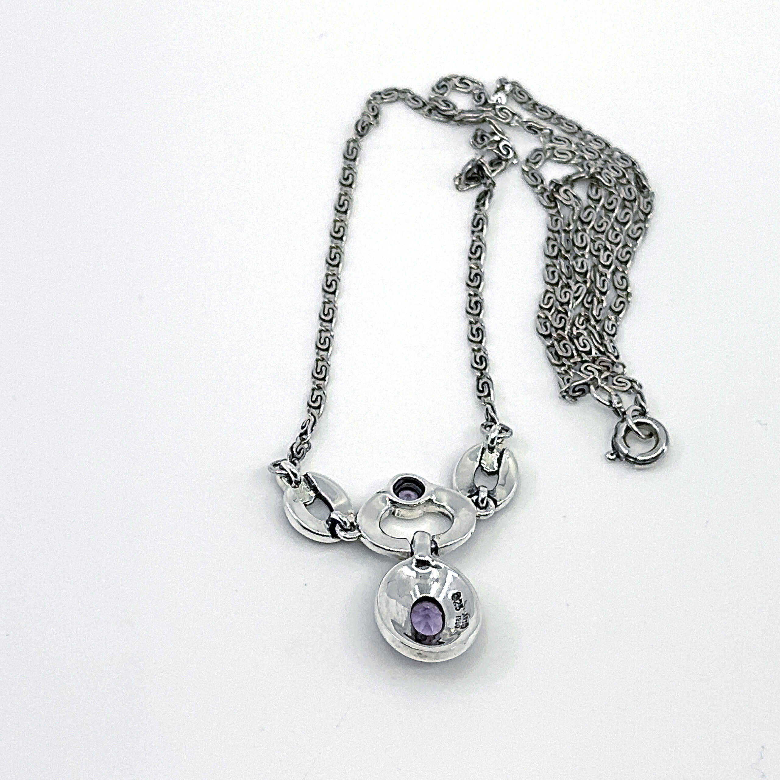 NK201 (1) Victorian Style Marcasite And Amethyst Necklace Finished In 925 English Hallmarked Sterling Silver