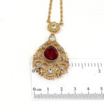 Elegant Necklace Victorian Style Gold Plated Metal Alloy Set With Red And Clear Czech Crystals