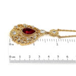 Elegant Necklace Victorian Style Gold Plated Metal Alloy Set With Red And Clear Czech Crystals