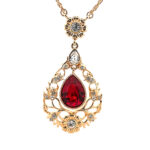 Elegant Necklace Victorian Style Gold Plated Metal Alloy Set With Red And Clear Czech Crystals