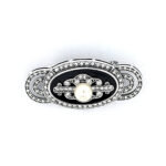 Pin Brooch With Black Enamel, Pearl & Cubic Zirconia Finished In 925 English Hallmarked Sterling Silver 7 Pin Brooch With Black Enamel, Pearl & Cubic Zirconia Finished In 925 English Hallmarked Sterling Silver