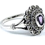 Victorian Style Ring Set With Amethyst And Marcasite Finished In 925 English Hallmarked Sterling Silver