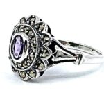 Victorian Style Ring Set With Amethyst And Marcasite Finished In 925 English Hallmarked Sterling Silver