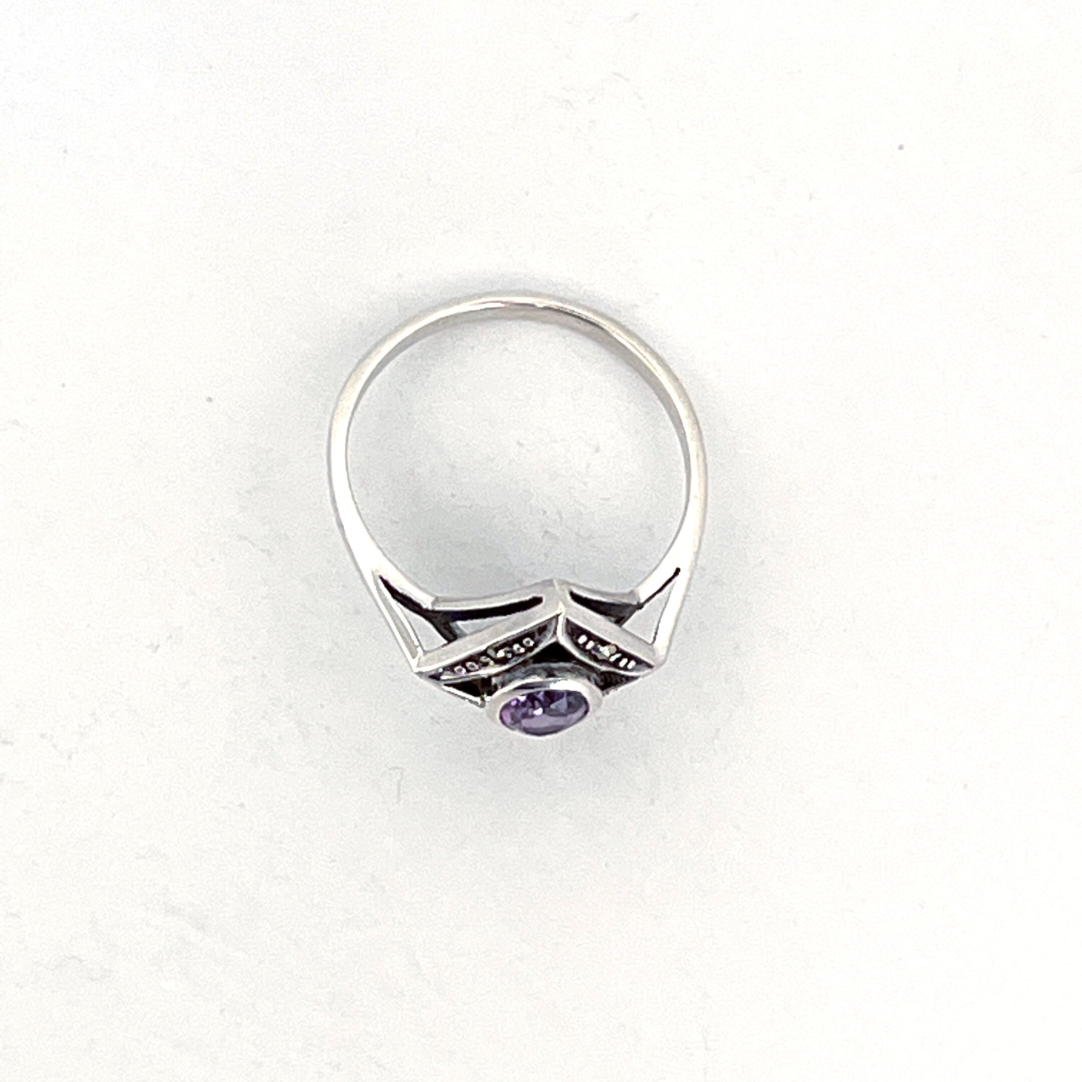 RG211 (2) Victorian Style Ring With Amethyst And Marcasite Finished In 925 English Hallmarked Sterling Silver