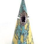 Victorian Style Ring Set With Amethyst And Marcasite Finished In 925 English Hallmarked Sterling Silver