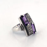 Victorian Style Ring Set With Amethyst And Marcasite Finished In 925 English Hallmarked Sterling Silver