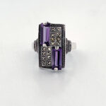 Victorian Style Ring Set With Amethyst And Marcasite Finished In 925 English Hallmarked Sterling Silver