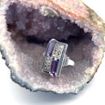 Victorian Style Ring Set With Amethyst And Marcasite Finished In 925 English Hallmarked Sterling Silver