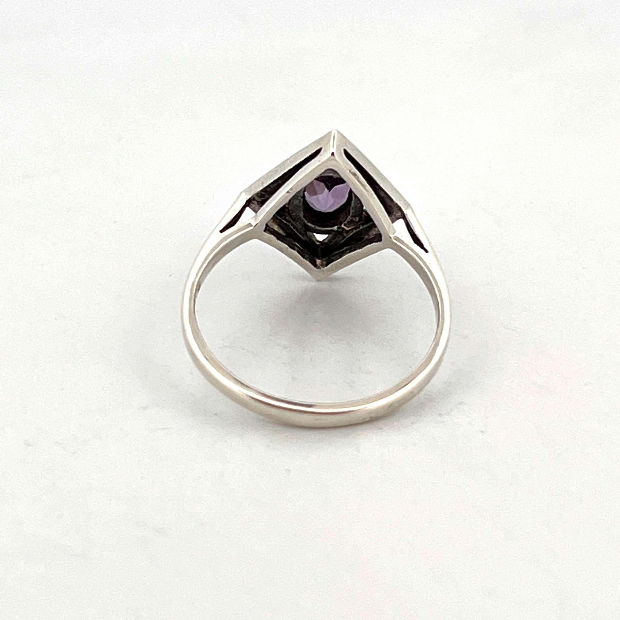 RG211 (4) Victorian Style Ring With Amethyst And Marcasite Finished In 925 English Hallmarked Sterling Silver