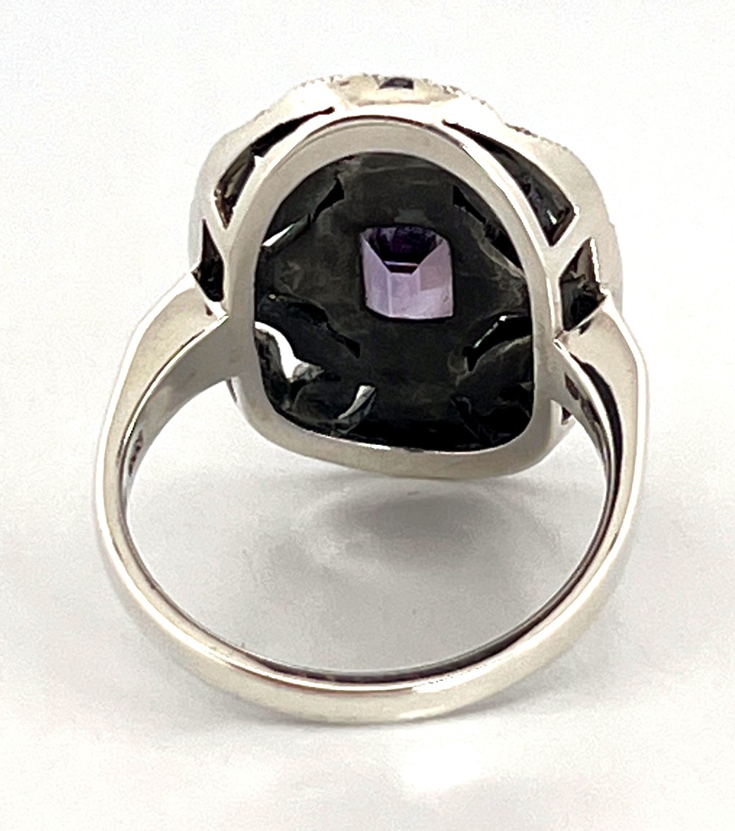 RG245 (2) Victorian Style Ring Set With Amethyst And Marcasite Finished In 925 English Hallmarked Sterling Silver