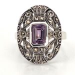Victorian Style Ring Set With Amethyst And Marcasite Finished In 925 English Hallmarked Sterling Silver 6 Victorian Style Ring Set With Amethyst And Marcasite Finished In 925 English Hallmarked Sterling Silver