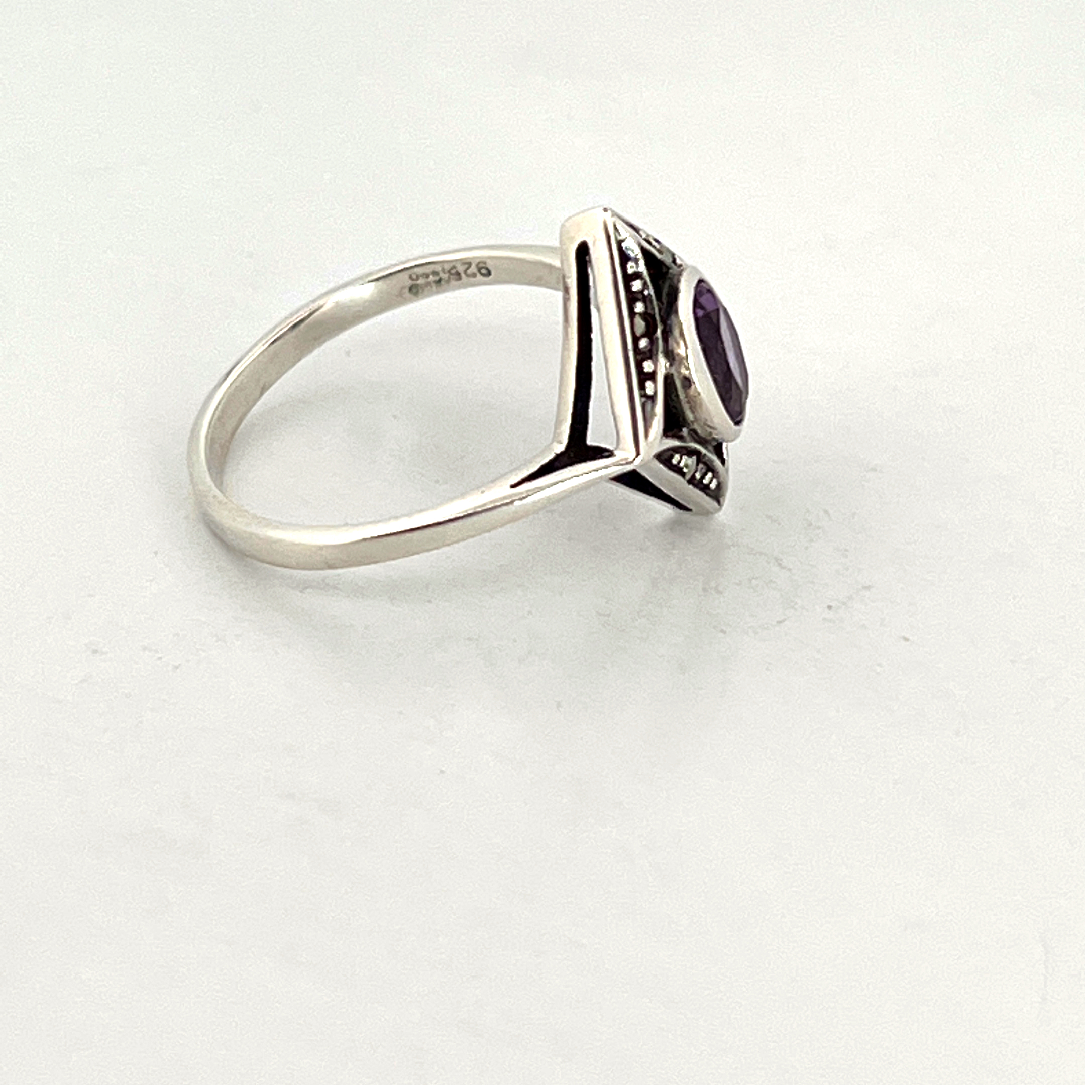RG211 (1) Victorian Style Ring With Amethyst And Marcasite Finished In 925 English Hallmarked Sterling Silver