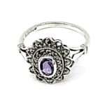 Victorian Style Ring Set With Amethyst And Marcasite Finished In 925 English Hallmarked Sterling Silver