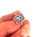 Victorian Style Ring Set With Synthetic Aquamarine And Marcasite Finished In 925 English Hallmarked Sterling Silver