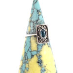 Victorian Style Ring Set With Synthetic Aquamarine And Marcasite Finished In 925 English Hallmarked Sterling Silver