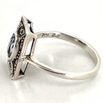 Victorian Style Ring Set With Synthetic Aquamarine And Marcasite Finished In 925 English Hallmarked Sterling Silver