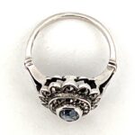 Victorian Style Ring Set With Synthetic Aquamarine And Marcasite Finished In 925 English Hallmarked Sterling Silver