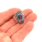 Victorian Style Ring Set With Synthetic Aquamarine And Marcasite Finished In 925 English Hallmarked Sterling Silver