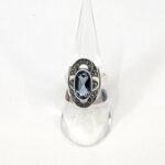 Victorian Style Ring Set With Synthetic Aquamarine And Marcasite Finished In 925 English Hallmarked Sterling Silver