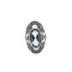 Victorian Style Ring Set With Synthetic Aquamarine And Marcasite Finished In 925 English Hallmarked Sterling Silver