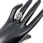 Victorian Style Ring Set With Synthetic Aquamarine And Marcasite Finished In 925 English Hallmarked Sterling Silver