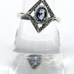 Victorian Style Ring Set With Synthetic Aquamarine And Marcasite Finished In 925 English Hallmarked Sterling Silver