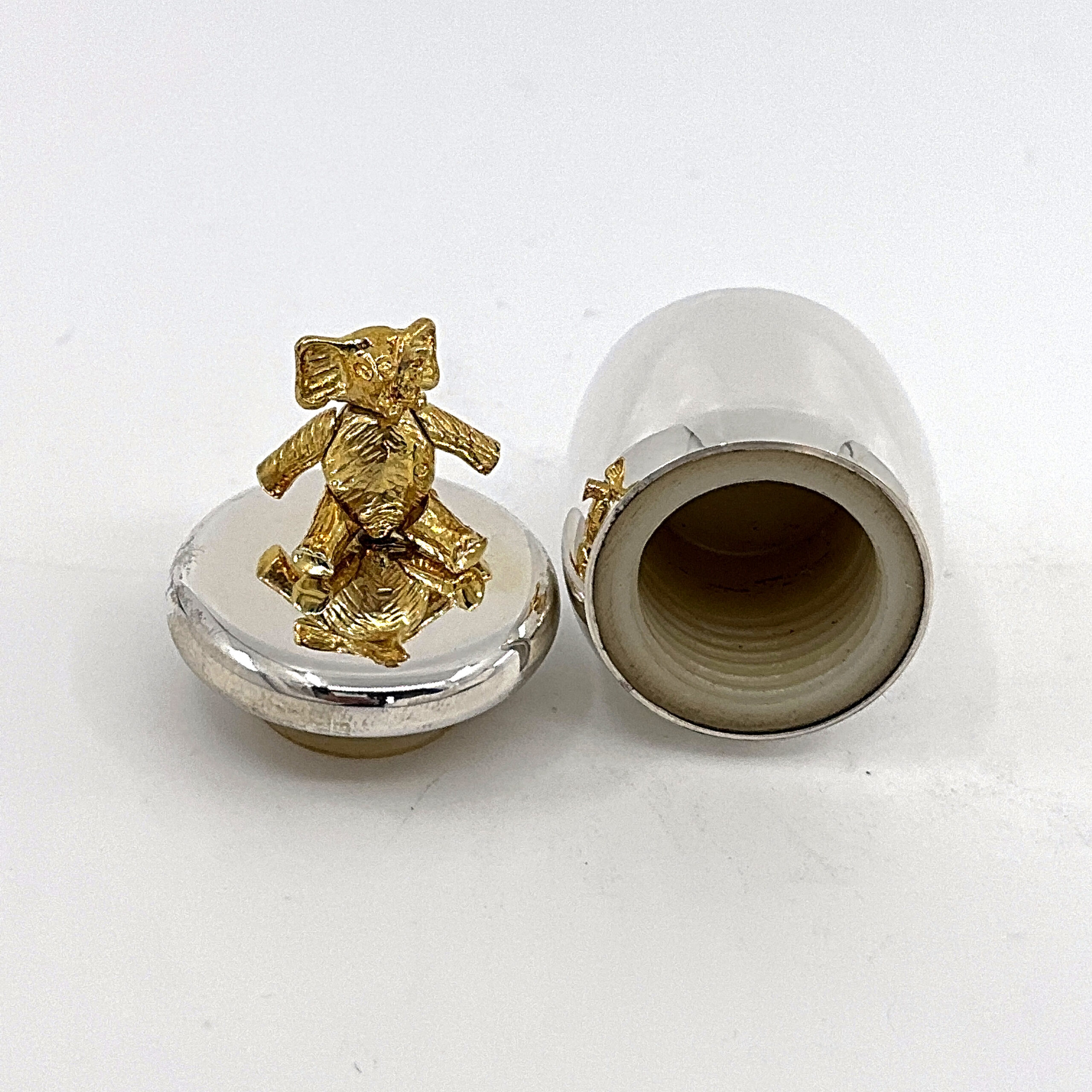 GT2241 (6) Tooth Fairy Box With Gold Plated Moving Elephant Finished In 925 English Hallmarked Sterling Silver