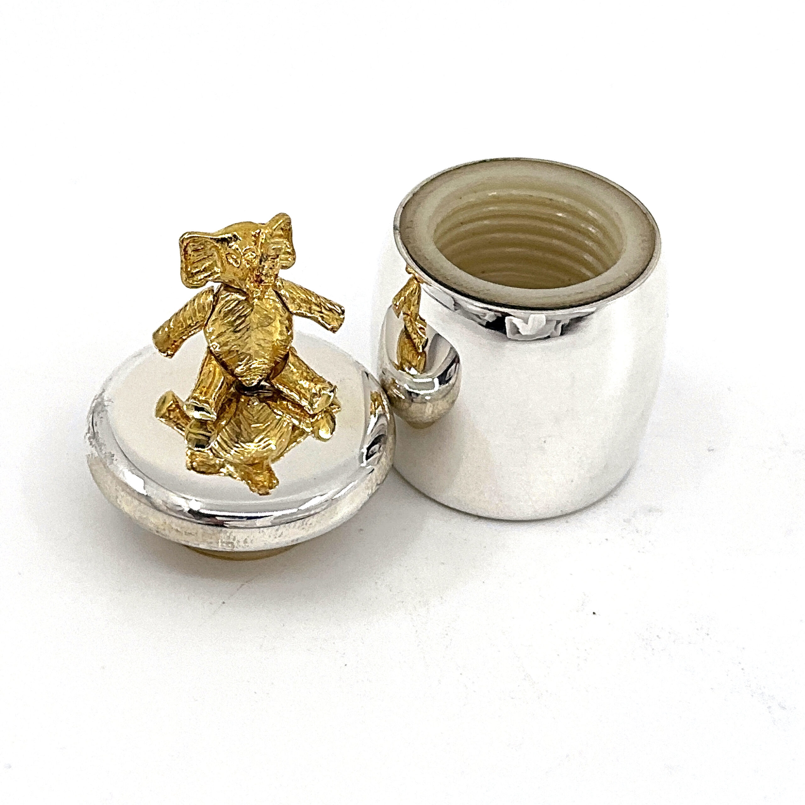 GT2241 (2) Tooth Fairy Box With Gold Plated Moving Elephant Finished In 925 English Hallmarked Sterling Silver