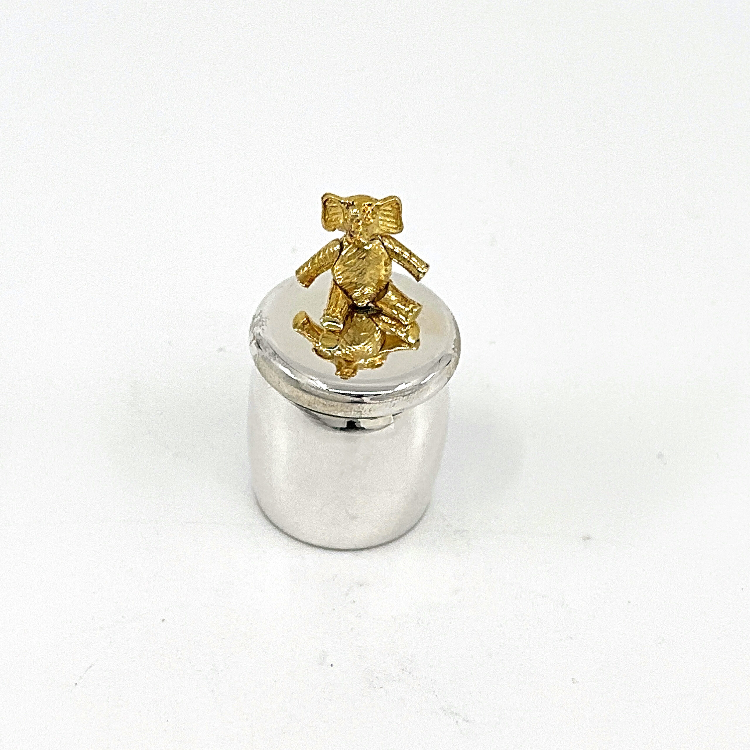 GT2241 (8) Tooth Fairy Box With Gold Plated Moving Elephant Finished In 925 English Hallmarked Sterling Silver